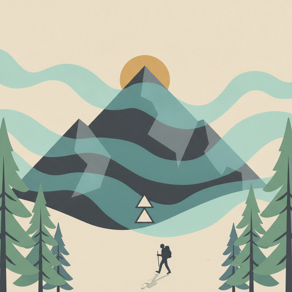 Climber silhouetted on a snowy mountain ridge against blue sky